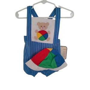 NWT Nanette Colorful Bear Design Baby Boy Romper With Har